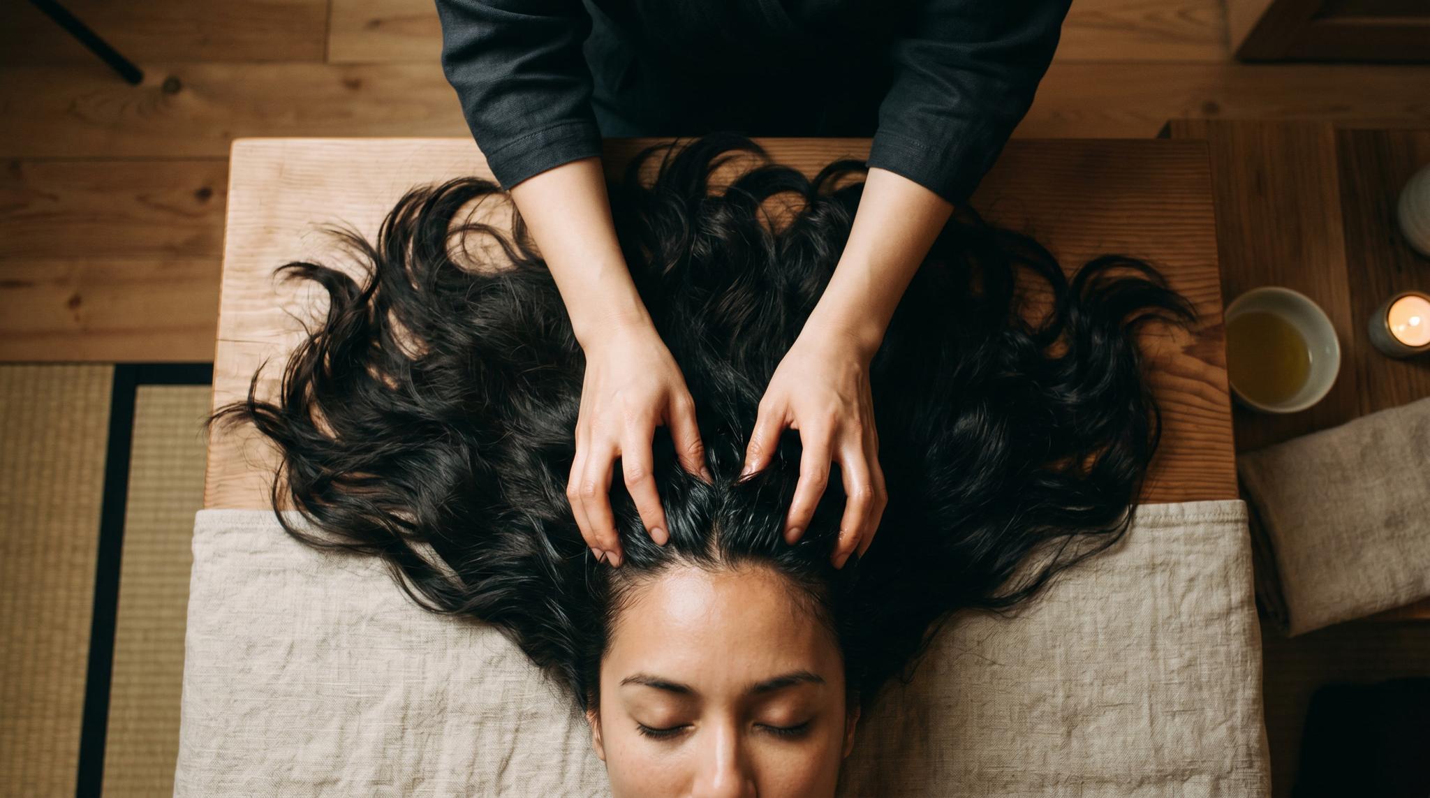 Head Spa ritual — scalp massage at Maison Oolong