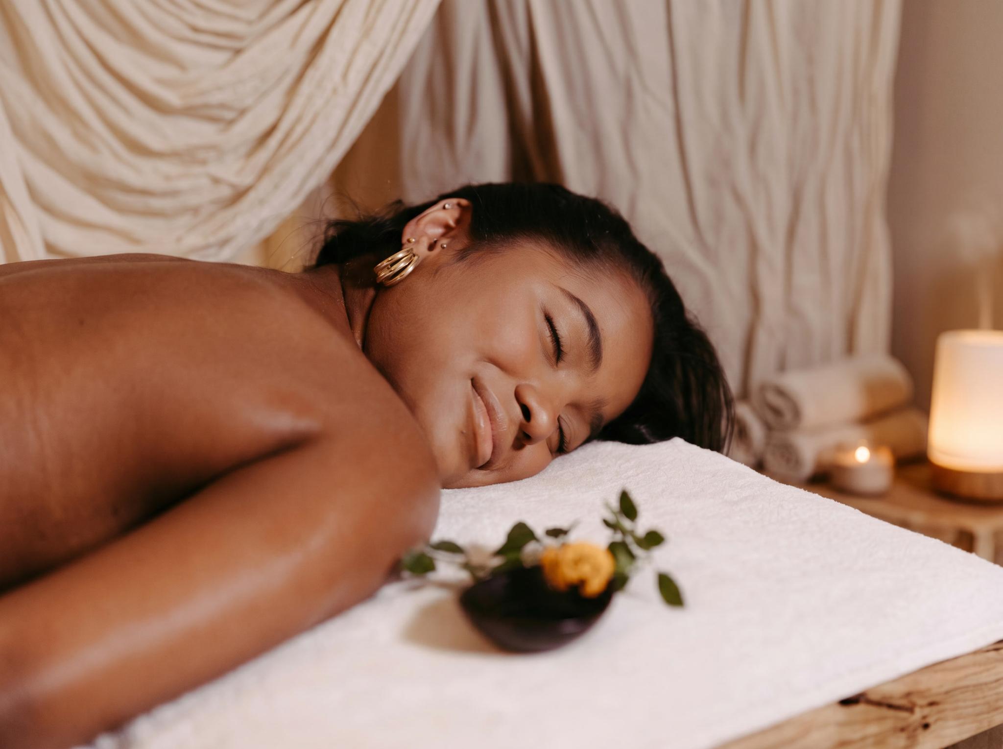 Swedish massage in progress — soft lighting, Maison Oolong massage table